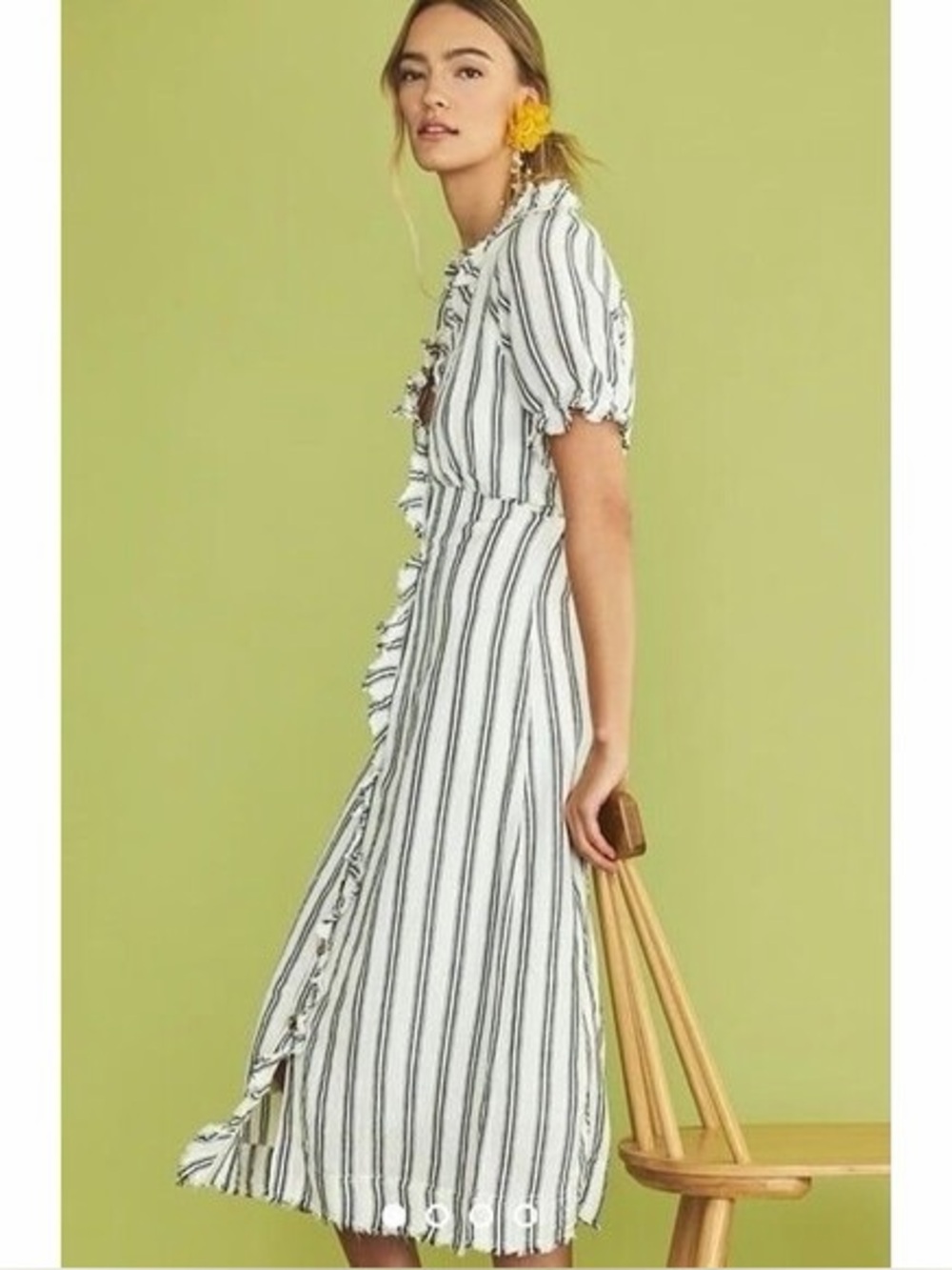 Pilcro Striped Ruffle-Collar Button-down Midi Dress - sz 8 US